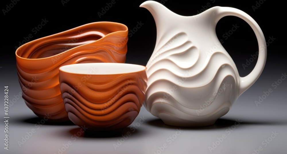 Poster a pitcher and a cup sitting next to each other. generative ai image.