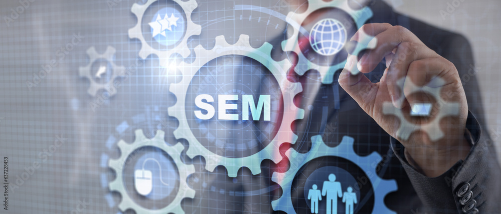 Aufkleber sem search engine optimization traffic website internet business technology communication concept