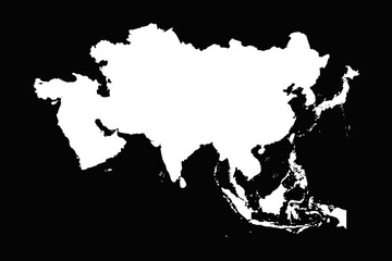 Simple Asia Map Isolated on Black Background