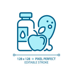 2D pixel perfect editable blue healthy diet icon, isolated vector, meditation thin line illustration.