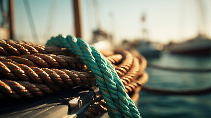 Fototapeta premium Near the sailboat, a rope is positioned, ready for maritime adventures.