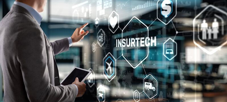 Insurtech button on virtual screen. New 2023 year