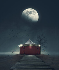 Scary circus tent in the dark