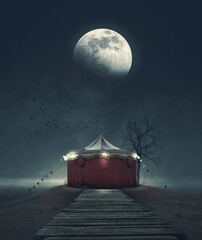 Scary circus tent in the dark © stokkete