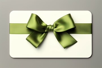 Isolated gift card, adorned with green ribbon bow. Crisp white background. Generative AI