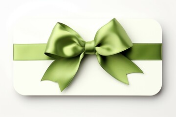 Isolated gift card, adorned with green ribbon bow. Crisp white background. Generative AI