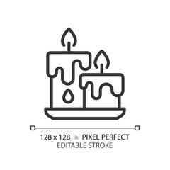 2D pixel perfect editable black candles icon, isolated vector, meditation thin line illustration.