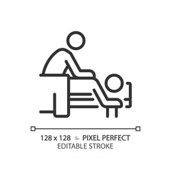 2D pixel perfect editable black body massage icon, isolated vector, meditation thin line illustration.