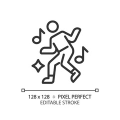 2D pixel perfect editable black dance icon, isolated vector, thin line illustration.