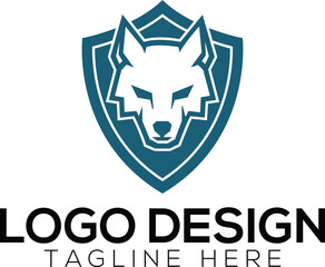 Wolf head and shield logo design