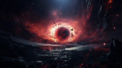 A Fiery Science Fiction Black Hole Backdrop - obrazy, fototapety, plakaty