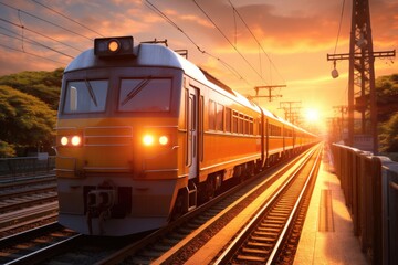 train arriving at a bus stop, AI Generated