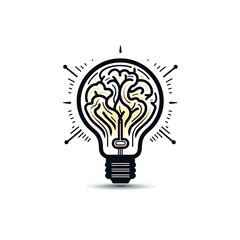 Icon of a brain and lightbulb, black color, suggesting innovative solutions Generative AI
