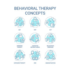 2D editable icons set representing behavioral therapy concepts, isolated vector, thin line blue illustration.