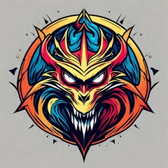A logo for a business or sports team featuring an abstract fictional fantasy demon devil head that is suitable for a t-shirt graphic.