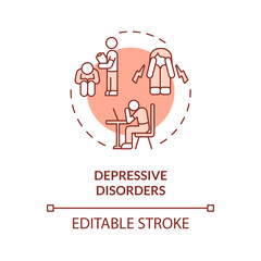 2D editable depressive disorders red thin line icon concept, isolated vector, monochromatic illustration representing behavioral therapy.