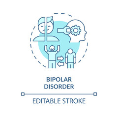 2D editable bipolar disorder blue thin line icon concept, isolated vector, monochromatic illustration representing behavioral therapy.