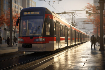 Obraz premium train arriving at a bus stop, AI Generated