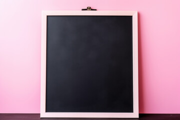 Blank Chalkboard on a Pink Background Black Board Empty