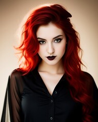 Fototapeta premium Portrait of a woman with long red hair, Generative AI