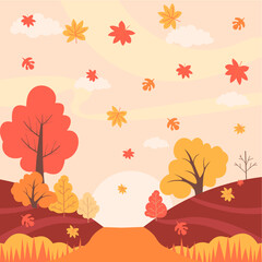 vector illustrator colorful autumn landscape