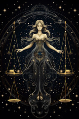 Libra zodiac sign, The universe is full of stars. Generative AI.