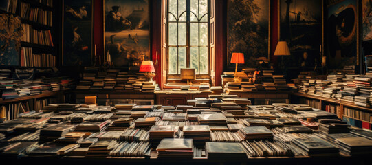 Vintage and old records, book, cds. Heritage legacy collection, Inheritance. Hand edited generative AI.