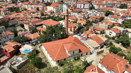 Fototapeta na wymiar Aerial view of Akşehir district of Konya. Akşehir Ulu Mosque was built in 1213 during the Anatolian Seljuk period.