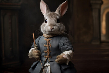 Portrait of a Rabbit dressed in a suit 16th-century boy school.. AI Generative