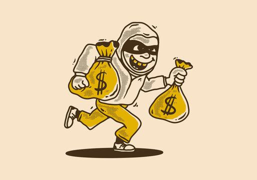 Bank robber character holding a money sack