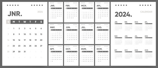 2024 Calendar. 12 Pages for Monthly Calendar Templates for 2024 Year. Clean and Simple Graphic Design ready to print. Wall Planner Calendar Organizer 2024.