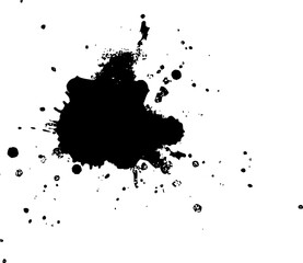 black ink splatter splash watercolor brush painting in grunge graphic style on white background