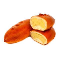 Patties with potatoes on a white background