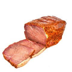 Halal smoked beef meat on a white background