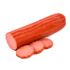 Half-smoked chicken sausage Halal on a white background
