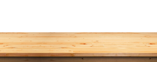 Empty wooden table or counter isolated on transparent background for product display presentation, png file