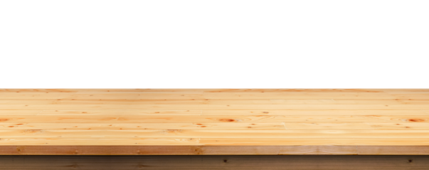 Empty wooden table or counter isolated on transparent background for product display presentation, png file