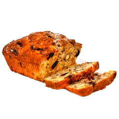 Cupcake with dried fruits and nuts on a white background