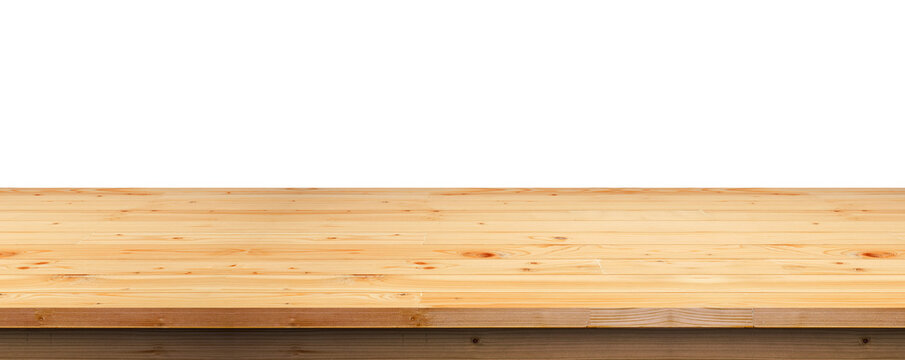 Empty wooden table or counter isolated on transparent background for product display presentation, png file