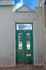 Traditional wooden door at the picturesque village of Prodromos in Paros island, Cyclades islands, Greece, Europe. 