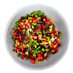 Vinaigrette with milk mushrooms on a white background