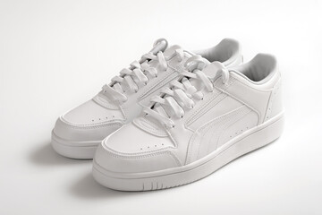 Close-up of white sports shoes on a white background.
