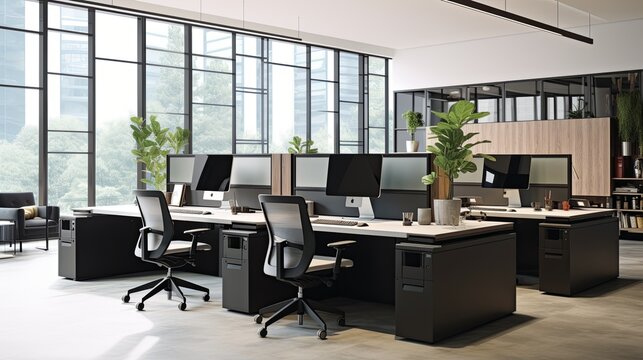 modern white interior workspace open plan clean clear cosy space for working office desigh ideas concept,ai generate