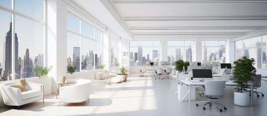 modern white interior workspace open plan clean clear cosy space for working office desigh ideas concept,ai generate