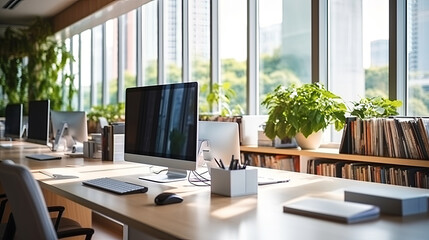 modern white interior workspace open plan clean clear cosy space for working office desigh ideas concept,ai generate