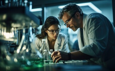 Professional health care researchers working in life of medical science laboratory, technology of medicine chemistry lap experiment for hospital.