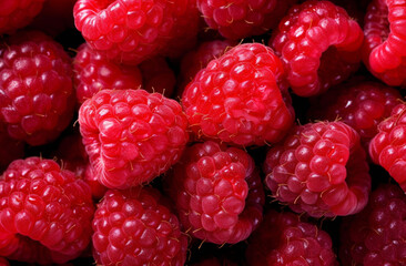 Top down view of fresh raspberries 