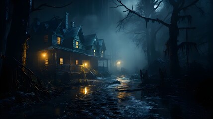 Dolce Terrore: Vecchia Casa Avvolta dalla Luce Soave di Halloween