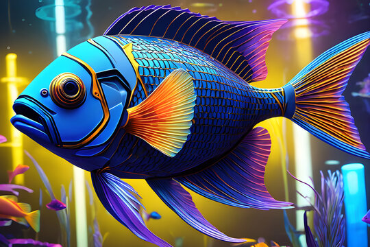 An AI art about fish becoming robots in the future
