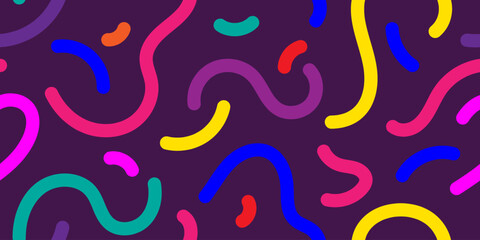 Fun childish seamless pattern with squiggly line. Doodle geometric background for kid birthday party, creative scribble repeat texture in modern style, vector illustration